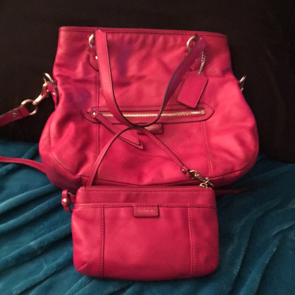 Coach pink leather purse w/matching bag - Picture 5 of 5